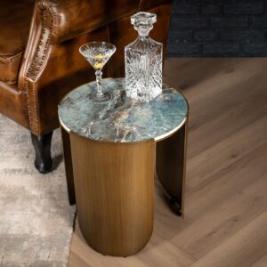 Sintered Stone Round Side Table Crystal Blue Marble 40 cm â€“ Petroio