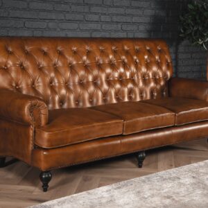 Tufted Genuine Leather 3 Seater Sofa 194 cm â€“ Sienna Vintage Brown