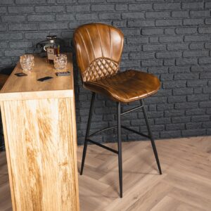 Genuine Leather Bar Stool Antique Brown with Black Legs â€“ Valencia Curve