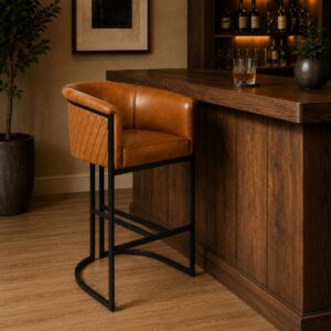 Genuine Leather Brown Bar Stool with Iron Legs â€“ Brooklyn