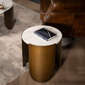Sintered Stone Round Side Table White Concrete Texture 40 cm â€“ Petroio