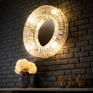 Round Mirror Wall Lamp 75 cm with Crystal Detail â€“ Aurora Crystal