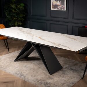 Extendable White Marble Sintered Stone Dining Table 180-260cm â€“ Apollo Textured Finish