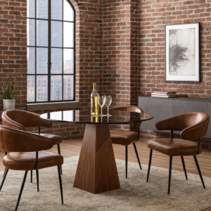 Genuine Leather Dining Chair Antique Brown with Black Legs â€“ Vienna