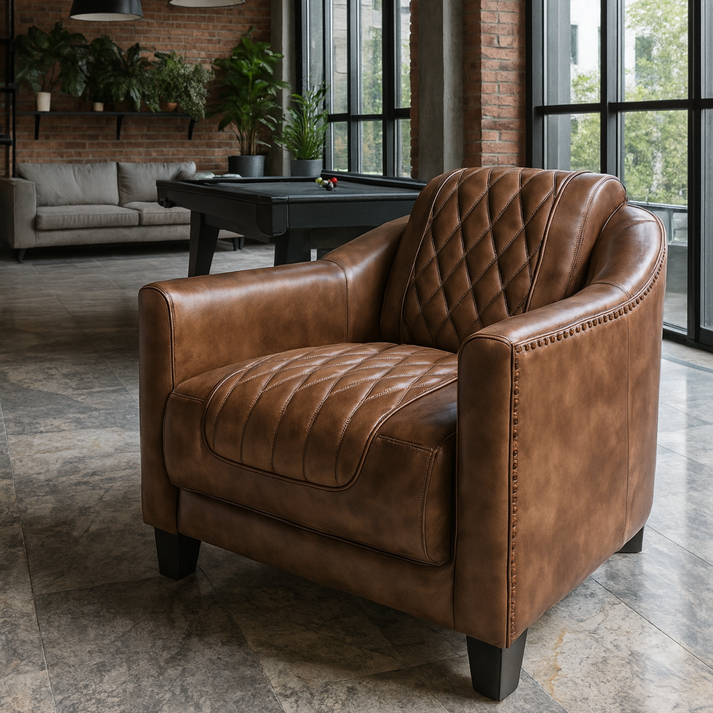 Genuine Leather Armchair Vintage Brown with Wooden Legs â€“ Chicago Club