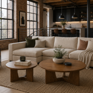 Solid Mango Wood Light Brown Coffee Tables 70â€“100cm â€“ Vienna Set of 2