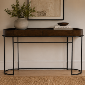 Solid Mango Wood Metal Console Table with 2 Drawers 125cm - Milan