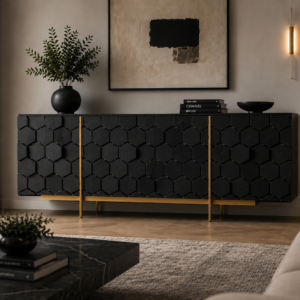 Solid Mango Wood Black Sideboard With Gold Metal Legs 180cm â€“ Honeycomb