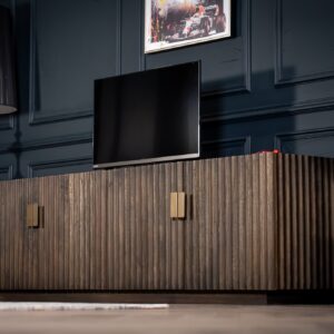 Solid Mango Wood TV unit 200 cm â€“ Louvre Fluted Front Grey Brown