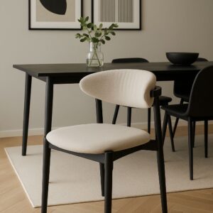 Fabric Dining Chair Grey with Black Wooden Legs â€“ Vita