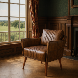 Genuine Leather Armchair Antique Brown with Wooden Legs â€“ William