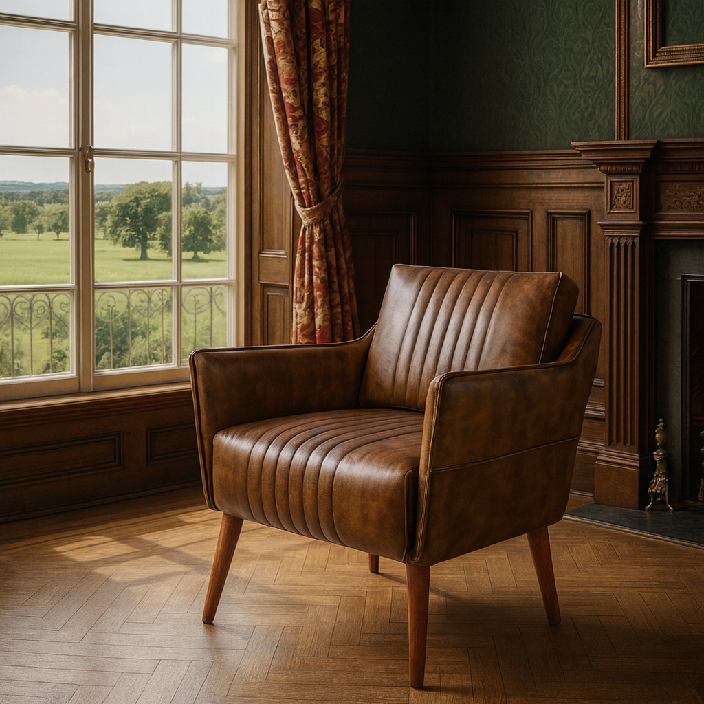 Genuine Leather Armchair Antique Brown with Wooden Legs â€“ William