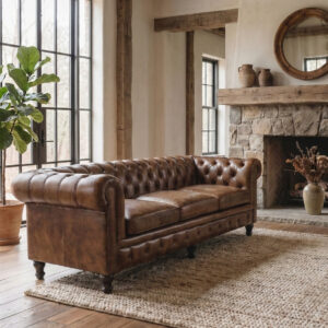 Chesterfield Genuine Leather 3 Seater Sofa 216 cm â€“ Stratford Antique Brown